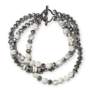Handcrafted Star-cut Halite & Glass Beads Bracelet